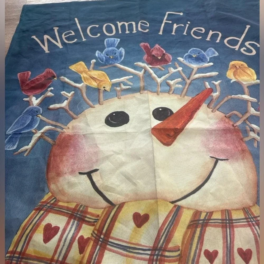 Custom Decor Mary Ann June Welcome Friends Oversized Snowman Flag 39x28‎